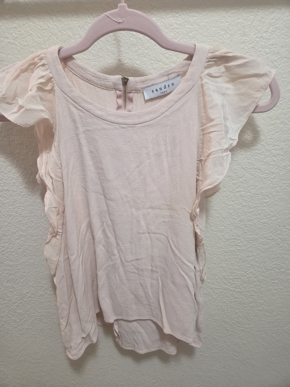 Sandro Light Pink Ruffle Sleeve Blouse